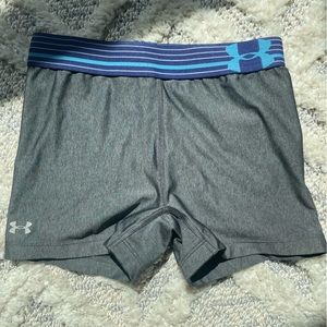 Under Armour Gray w/ Blue Spandex Compression Shorts 3-inch Size XS Extra Small